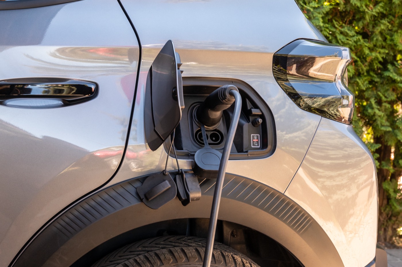 Close-up of an installed EV wall charger