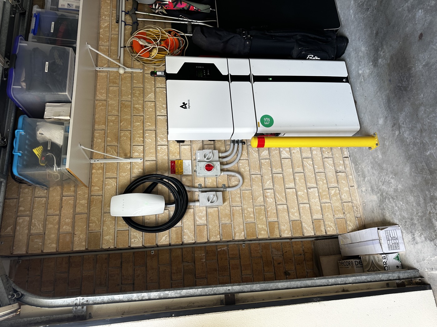 Indoor EV charger installation in a garage
